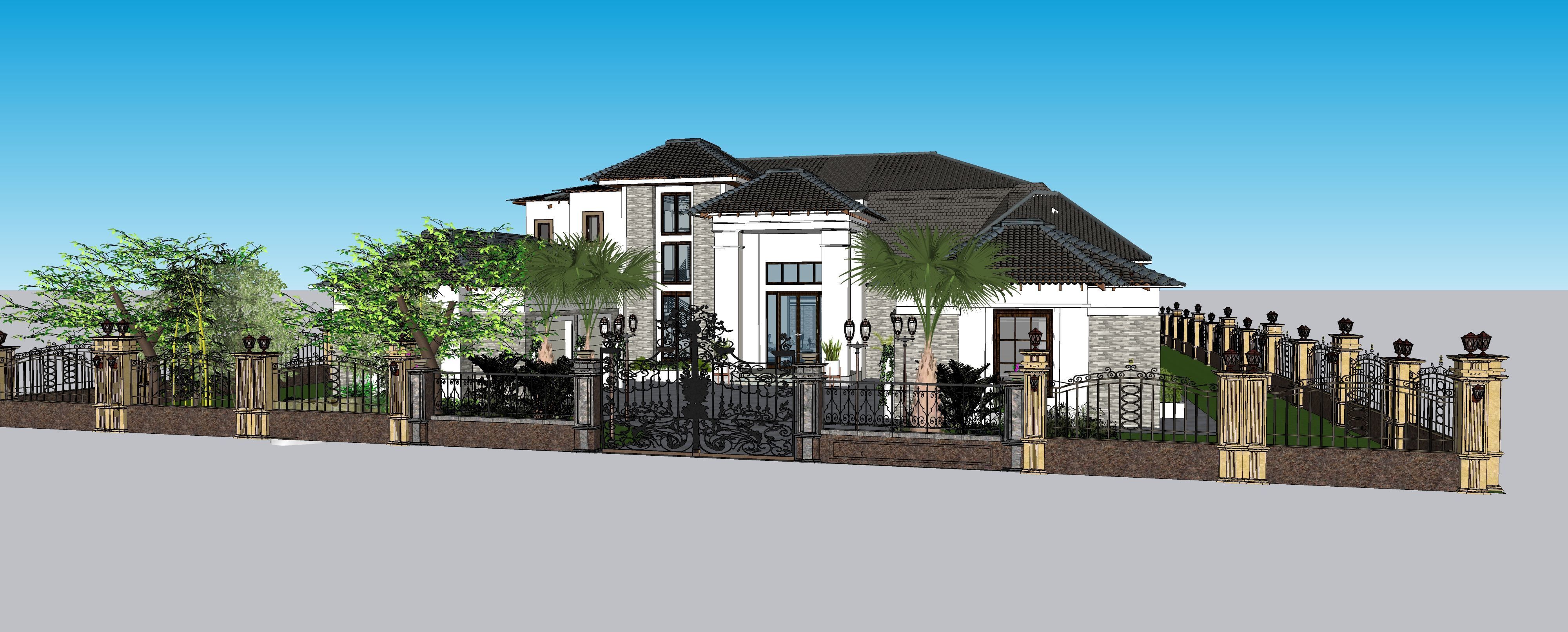 Two story double car garage 3D model_1