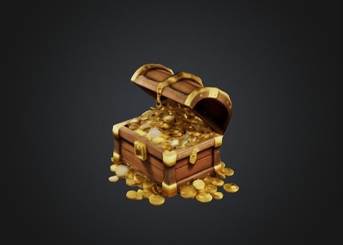 3D Model of an Open Treasure Chest Filled with Gold Coins 3D model