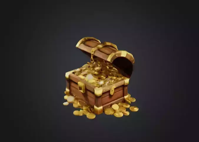 3D Model of an Open Treasure Chest Filled with Gold Coins