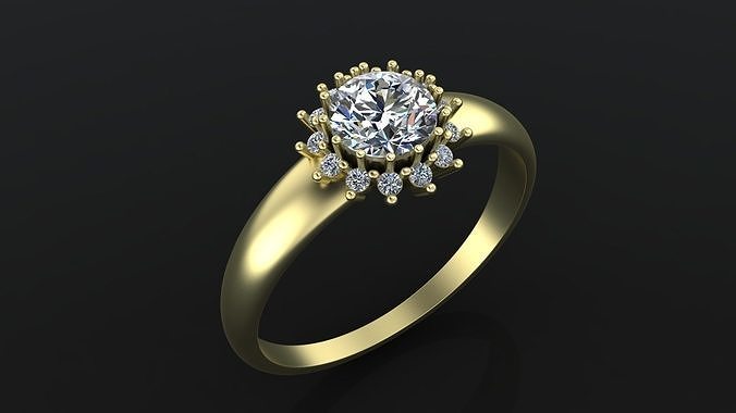 Rings with round gem and diamond galo  for CNC or  3D print model