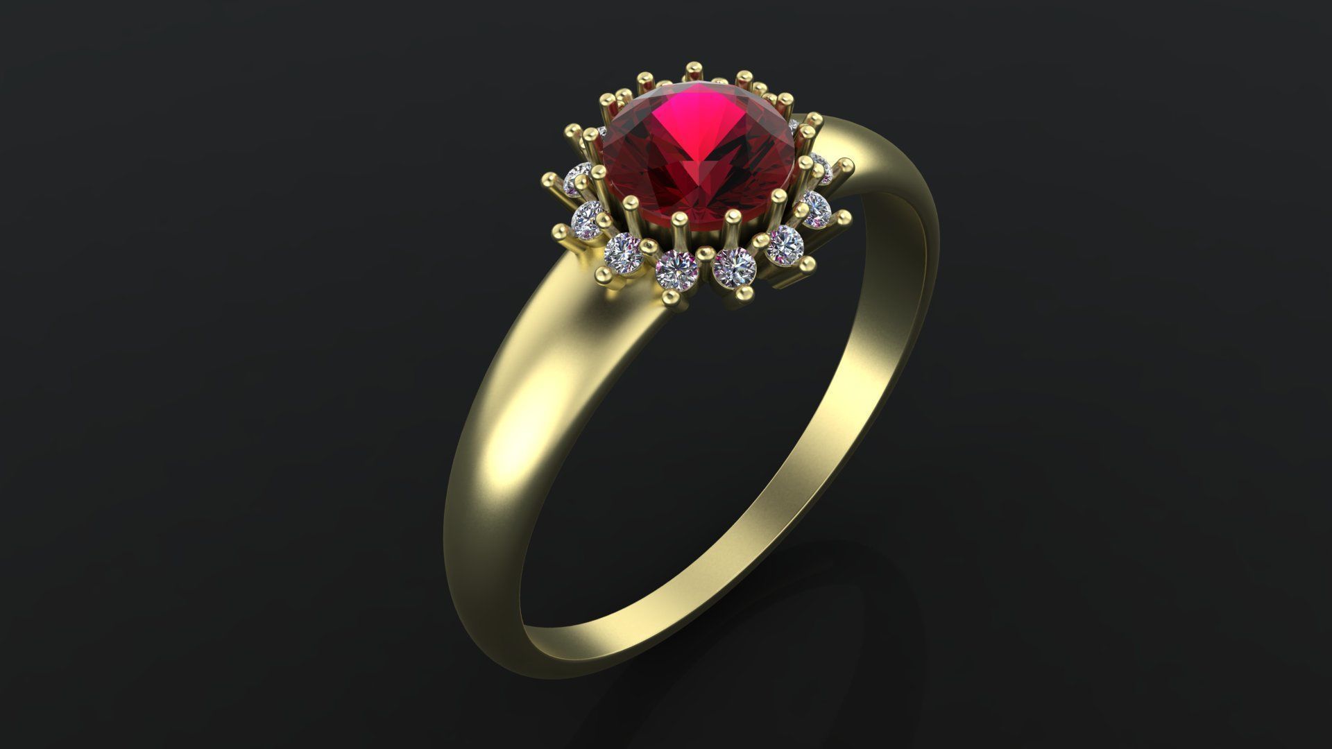 Rings with round gem and diamond galo  for CNC or  3D print model_6