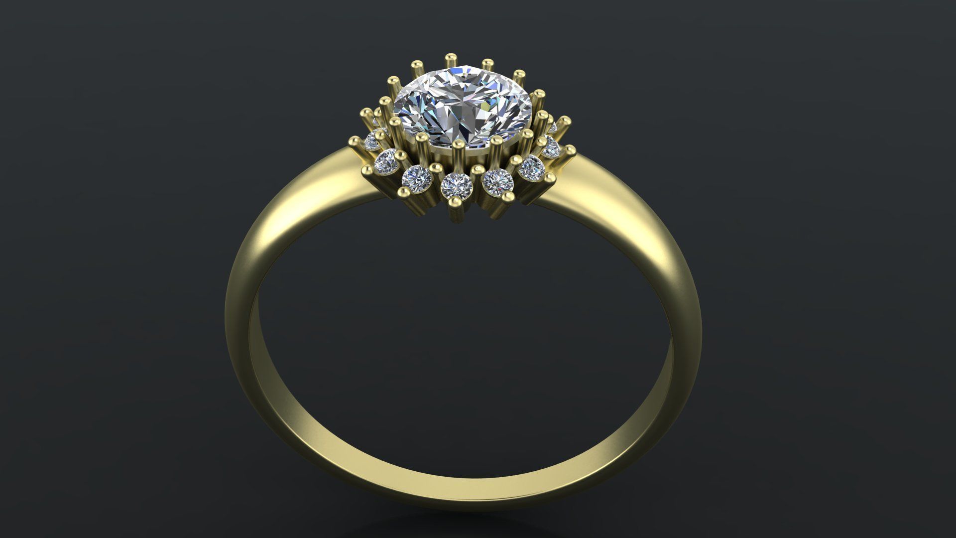 Rings with round gem and diamond galo  for CNC or  3D print model_1