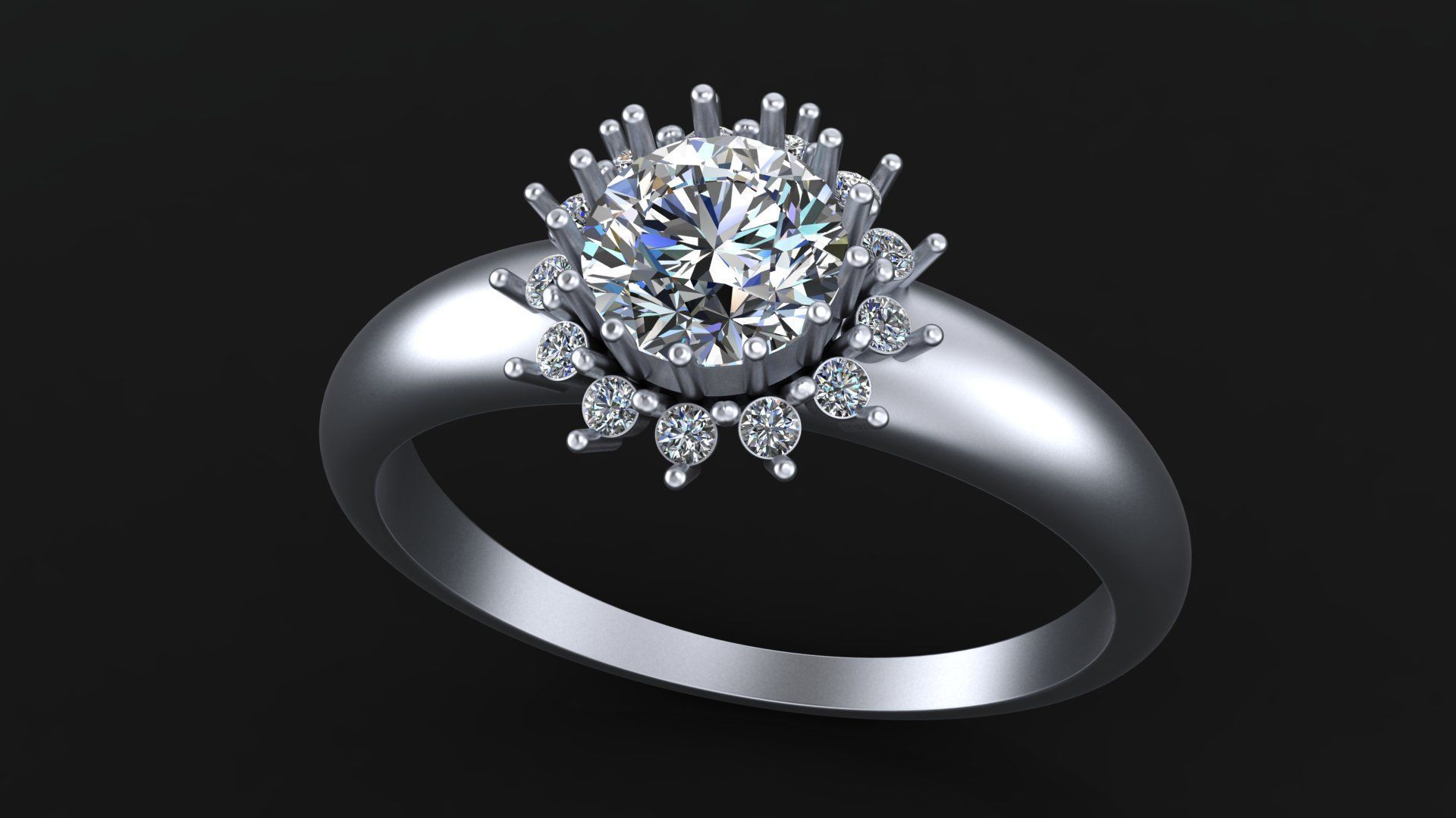 Rings with round gem and diamond galo  for CNC or  3D print model_5