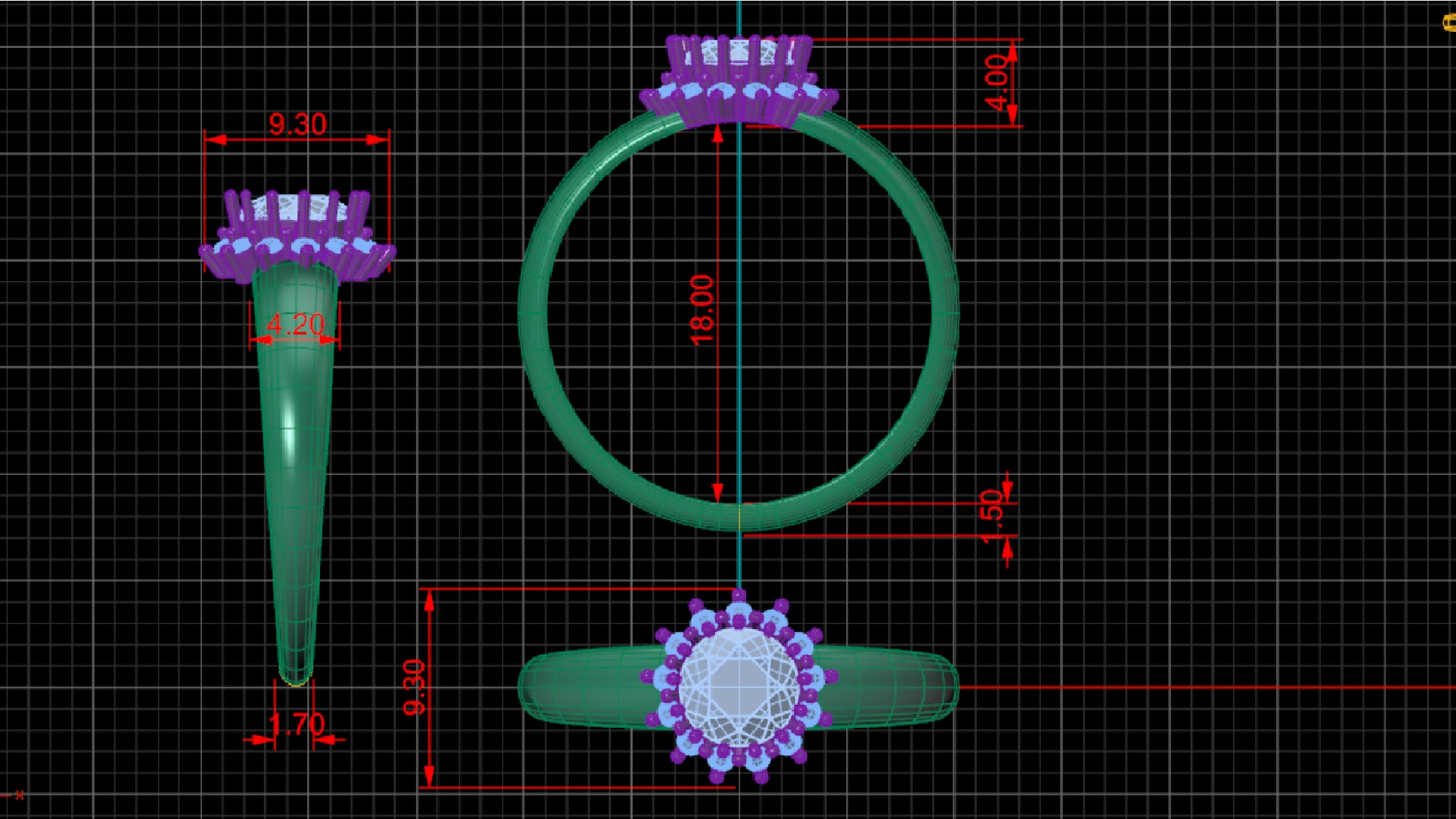 Rings with round gem and diamond galo  for CNC or  3D print model_16