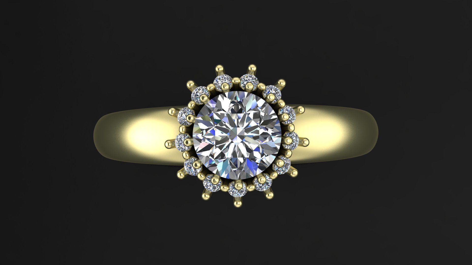 Rings with round gem and diamond galo  for CNC or  3D print model_2