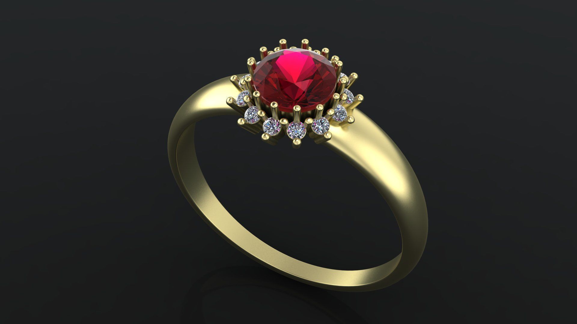 Rings with round gem and diamond galo  for CNC or  3D print model_7