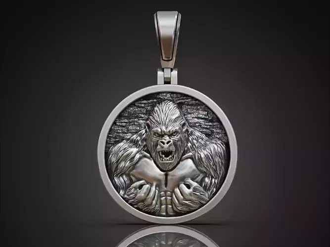 Angry Gorilla Round Detailed Pendant 