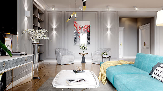 Modern Cozy Living Room Interior Scene 3ds Max Corona Renderer 3D model 4