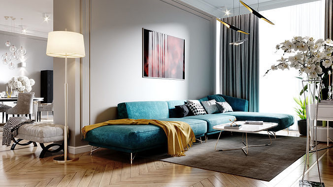 Modern Cozy Living Room Interior Scene 3ds Max Corona Renderer 3D model 2