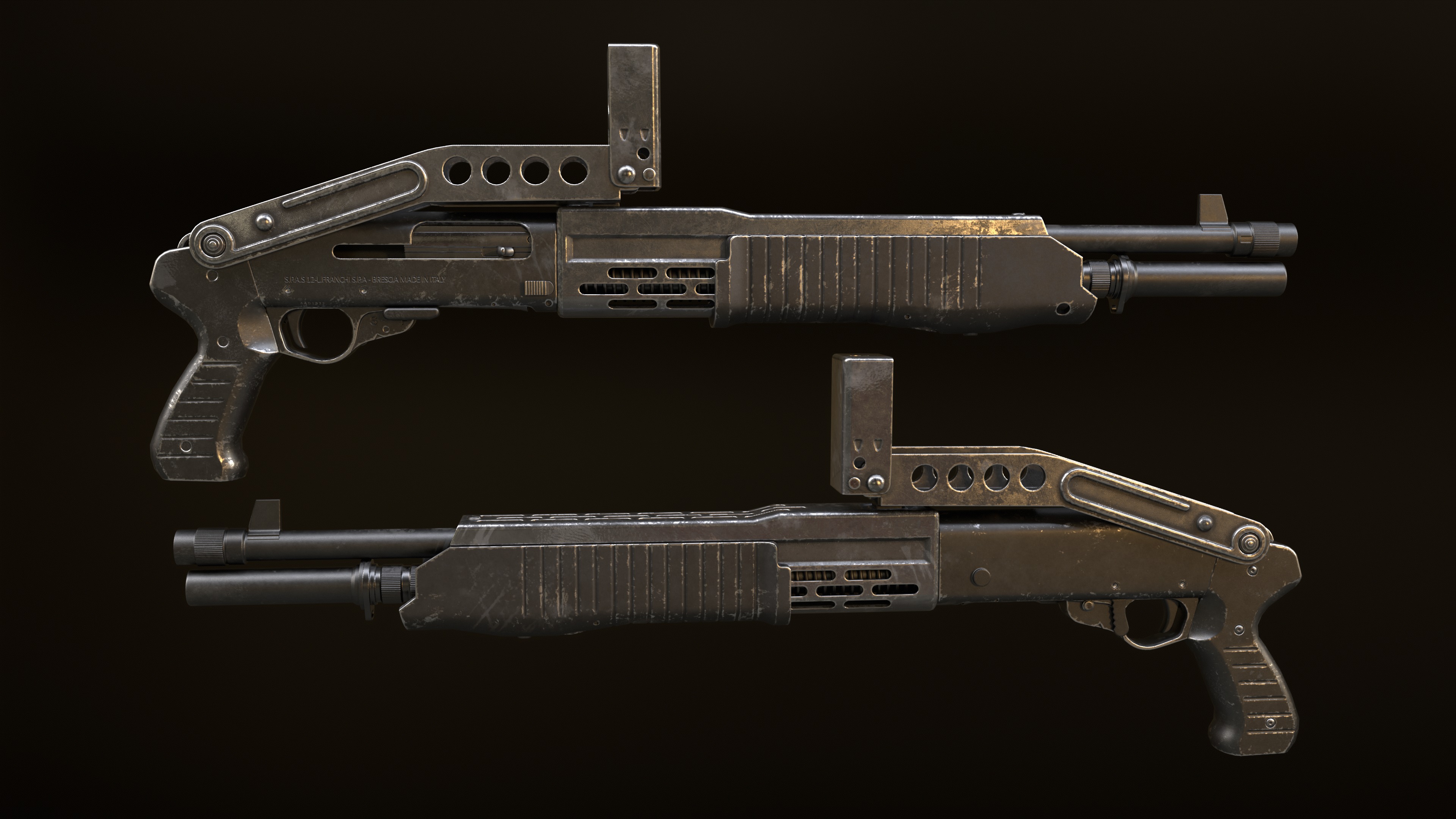 SPAS-12 Shotgun Game Ready Low-poly 3D model_8