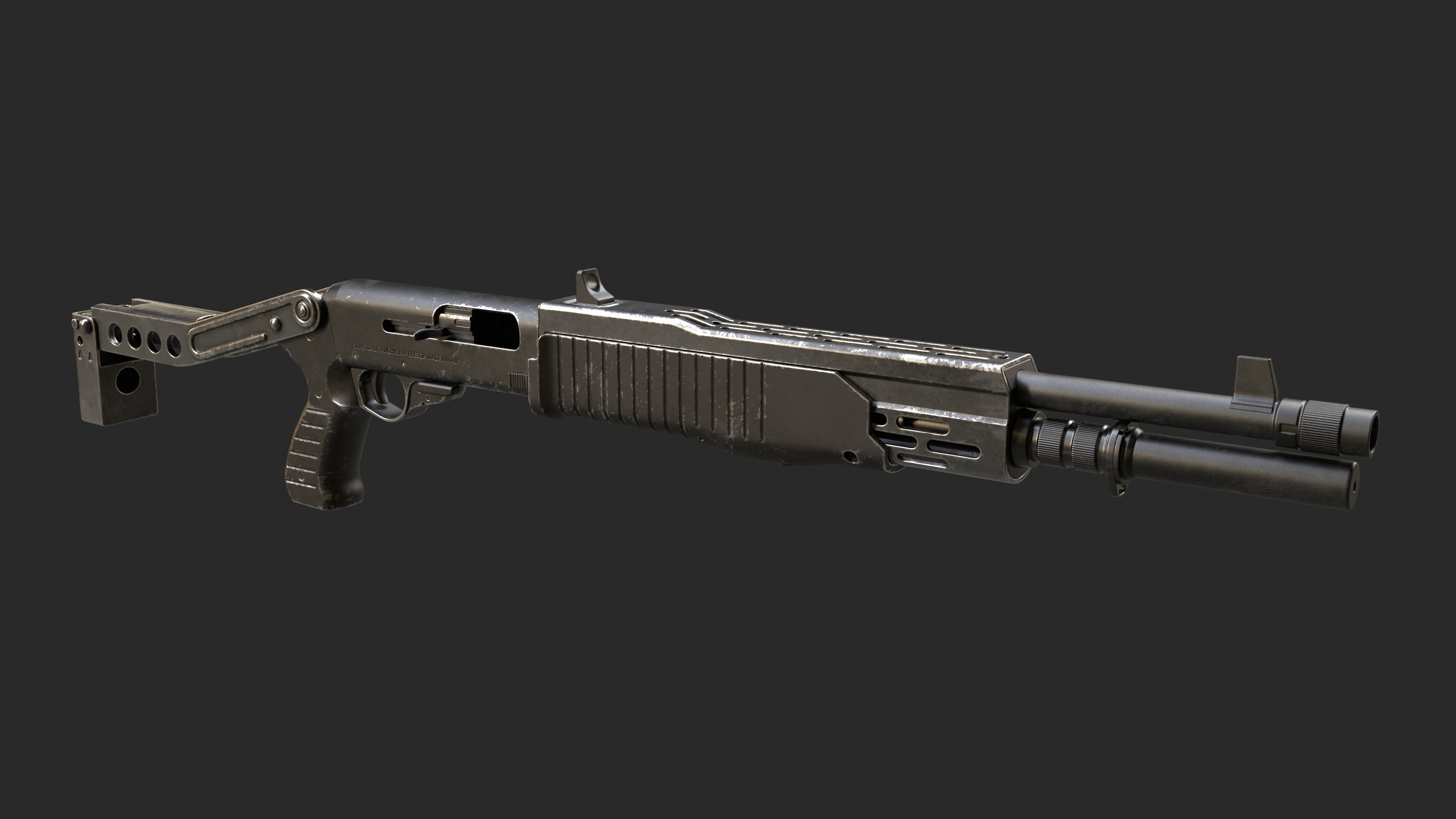 SPAS-12 Shotgun Game Ready Low-poly 3D model_9
