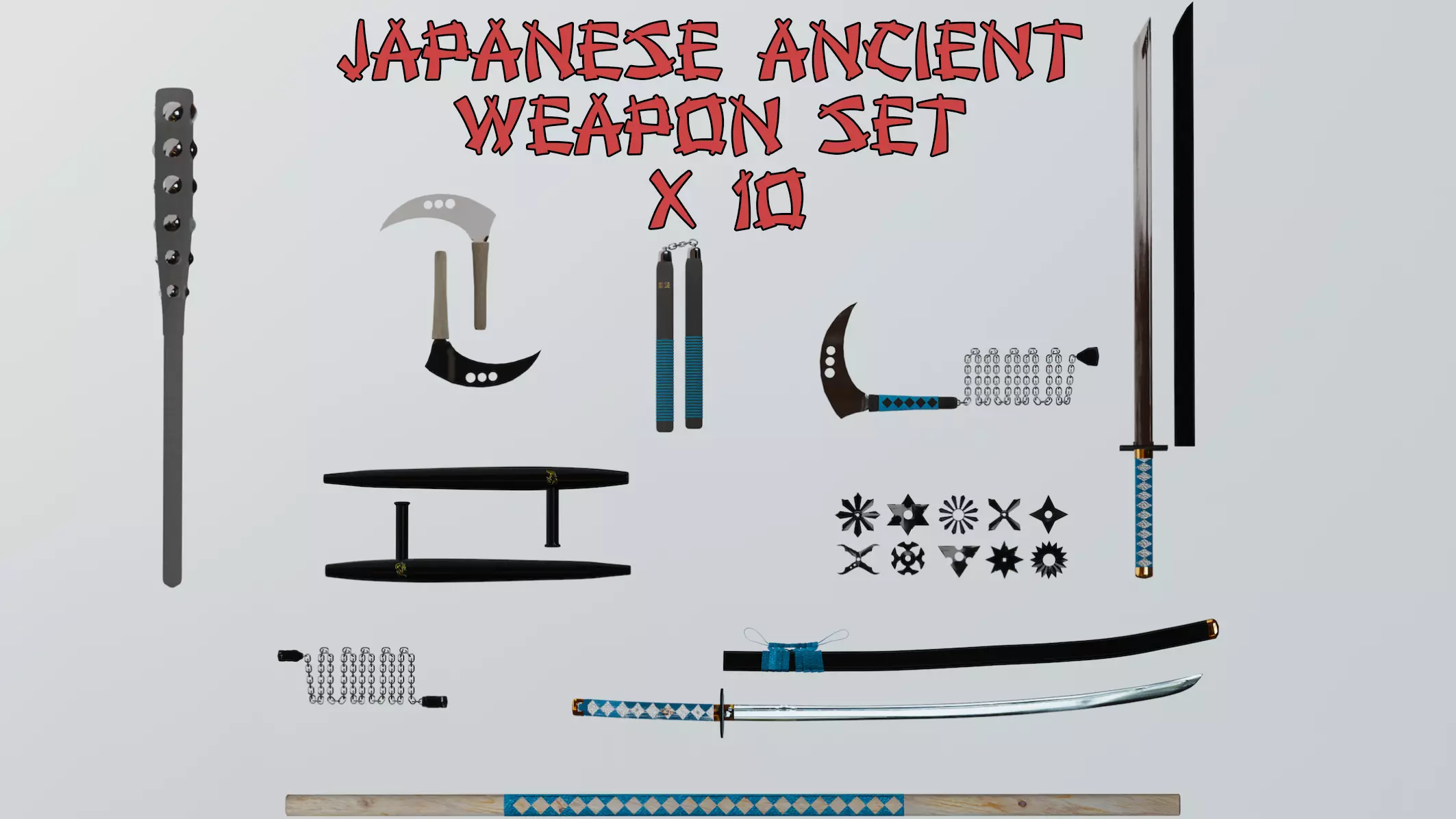 Japanese ancient weapon pack x10 3D model_0