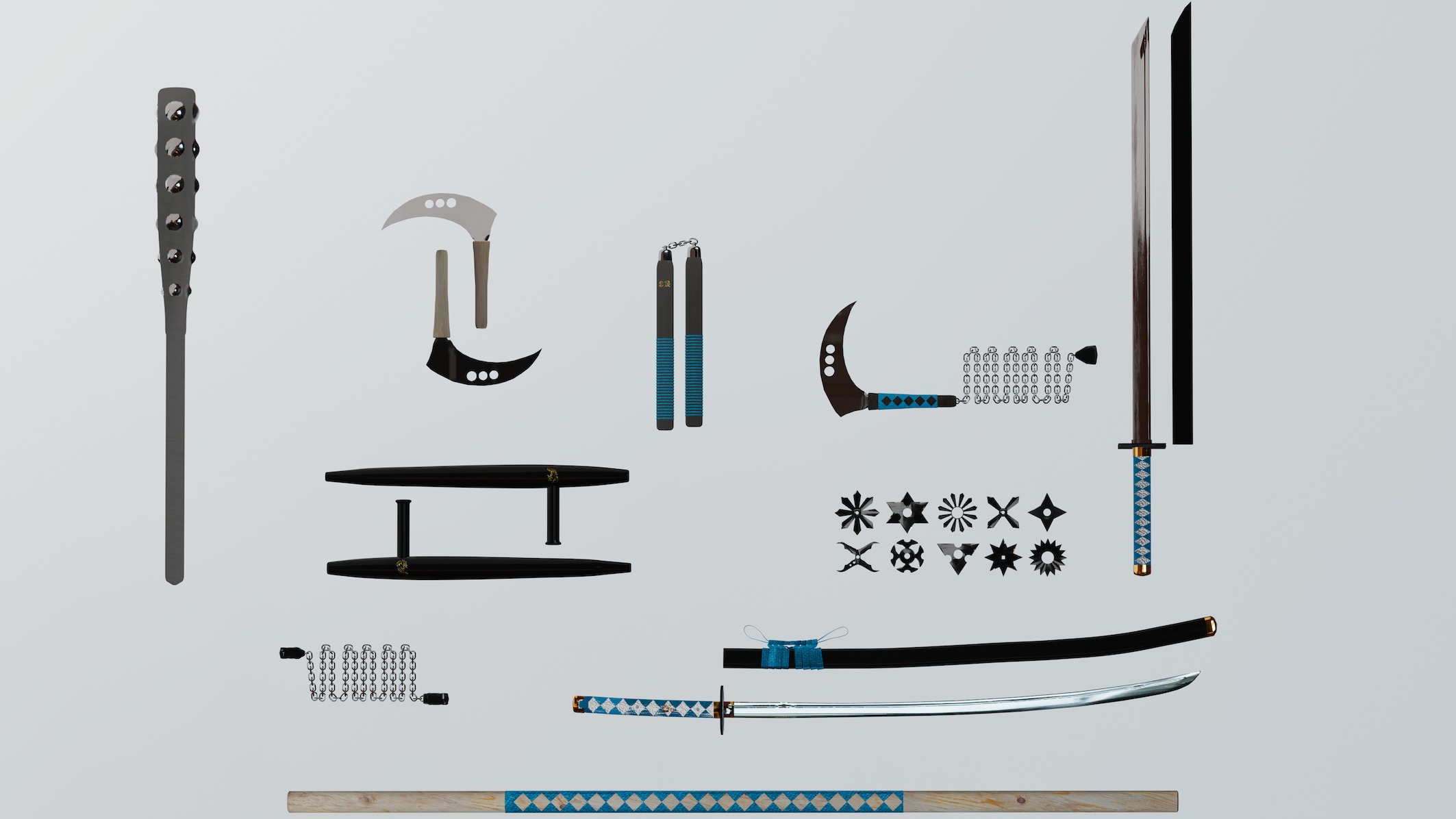 Japanese ancient weapon pack x10 3D model_1