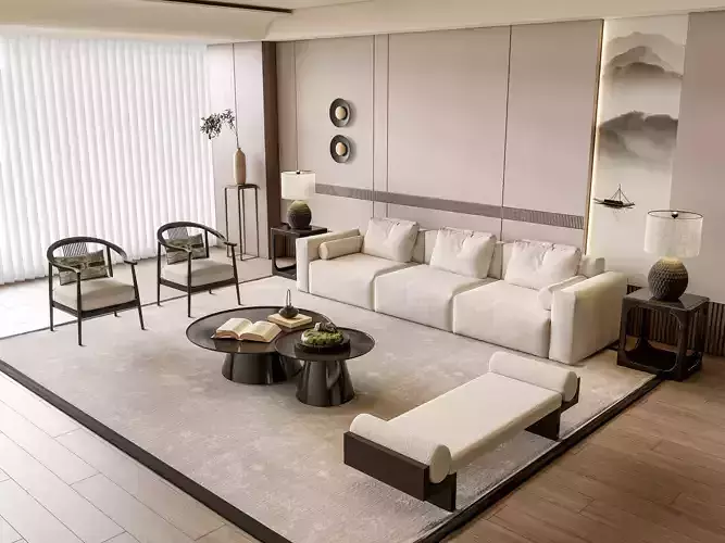 Sofa Coffee table  Wall panel Living  Combination 1 3D model