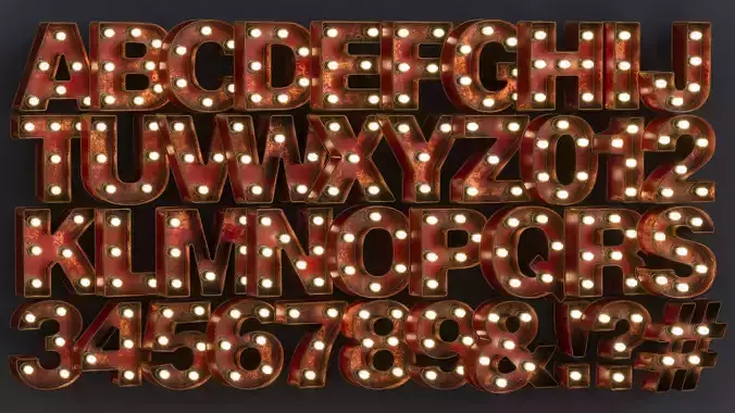 Vintage Metallic Red Rusty Lamps Alphabet Pack 40 pcs