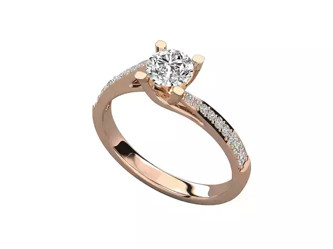 Bypass with Pave Round Solitaire Engagement Ring