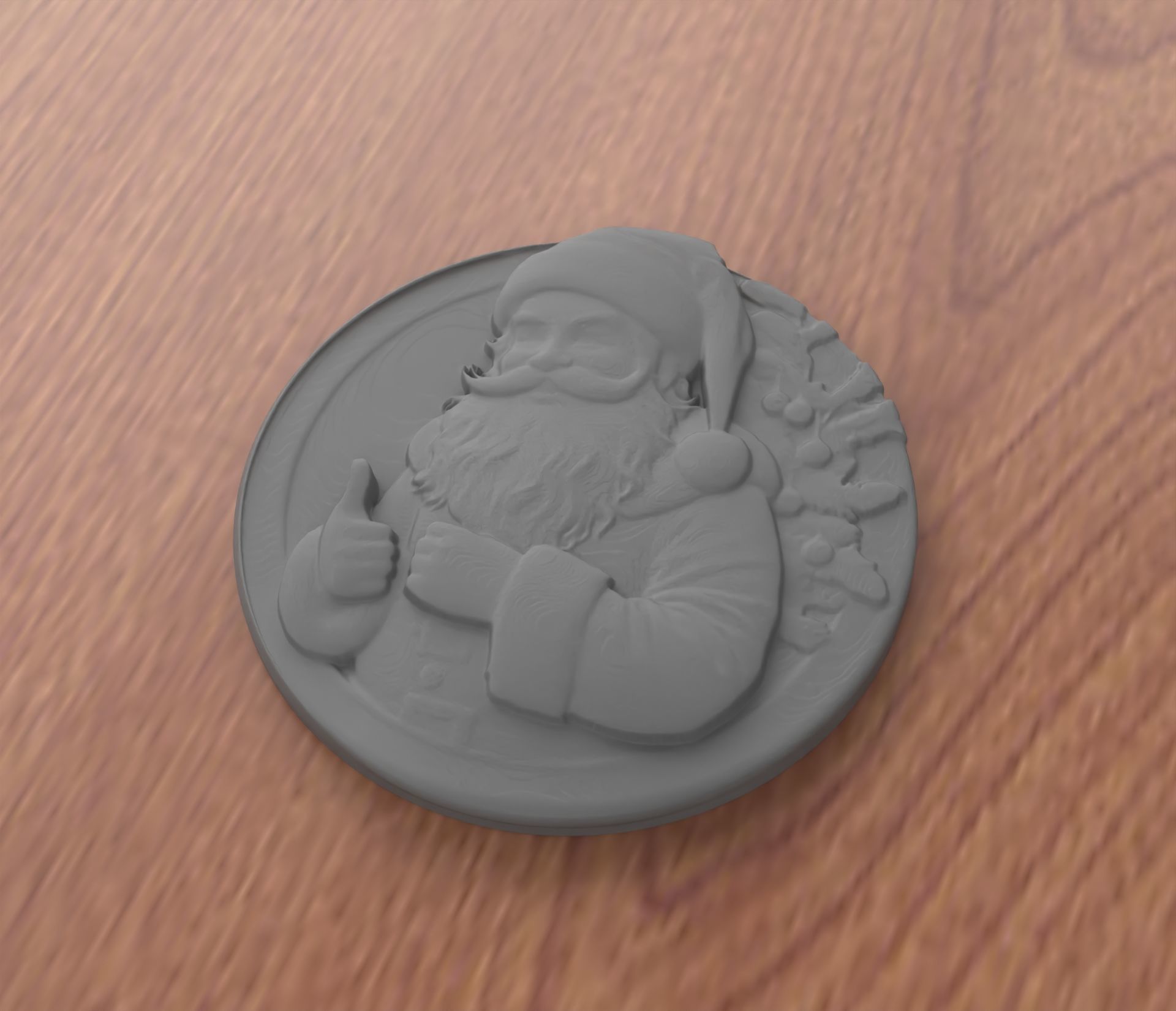 Christmas Santa Claus coin-shaped relief model 3D print model_2