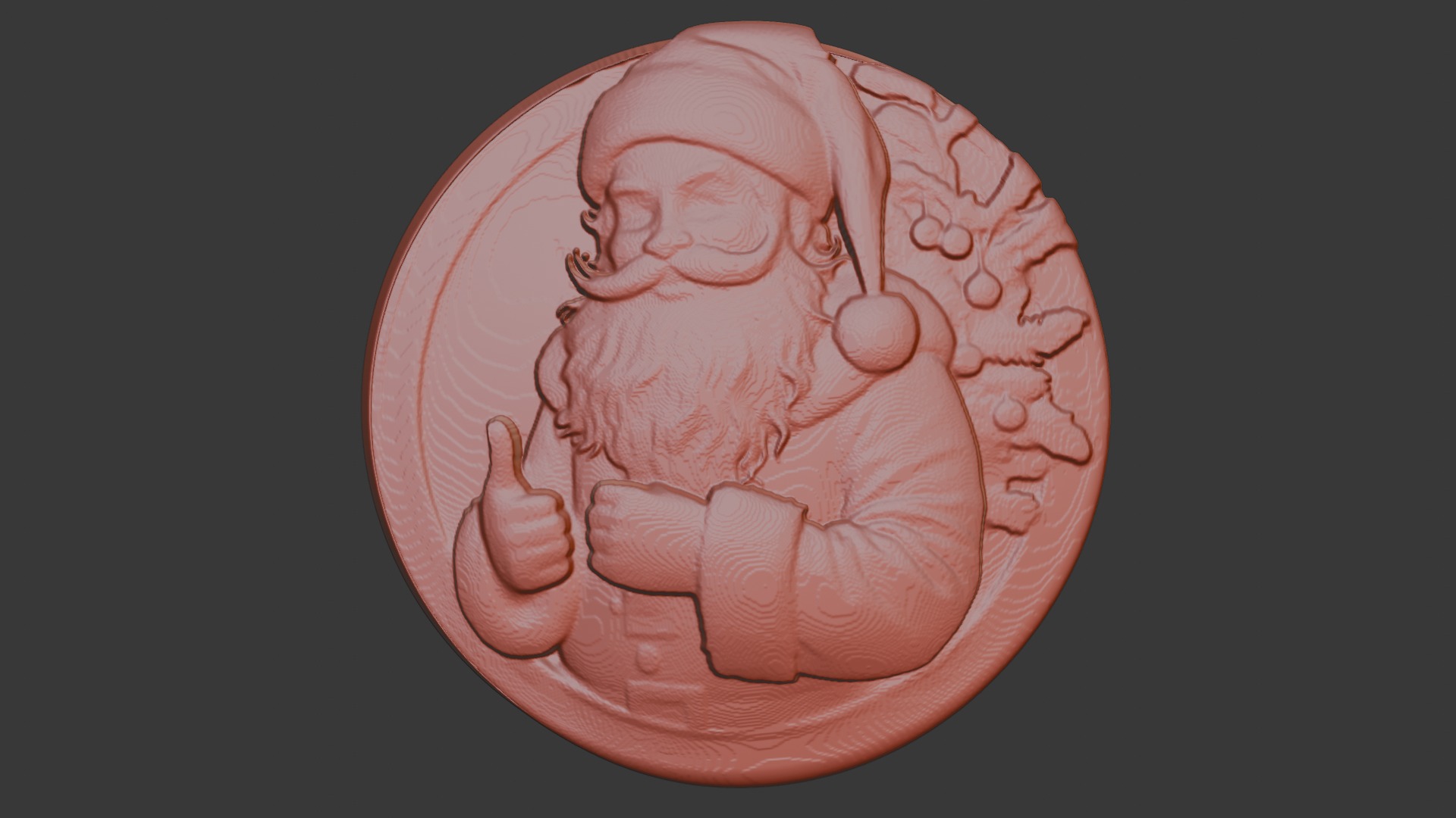 Christmas Santa Claus coin-shaped relief model 3D print model_4
