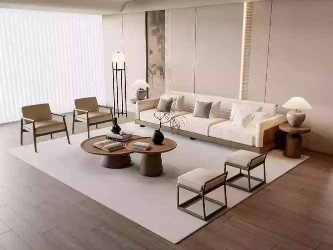 Sofa Coffee table  Wall panel Living  Combination 2 3D model