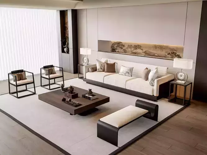 Sofa Coffee table  Wall panel Living  Combination 3 3D model