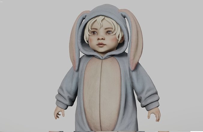 Baby in a bunny suit Low-poly 3D model
