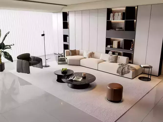 Sofa Coffee table  Wall panel Living  Combination 4 3D model
