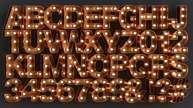 Vintage Metallic Copper Lamps Alphabet Pack 40 pcs 3D model