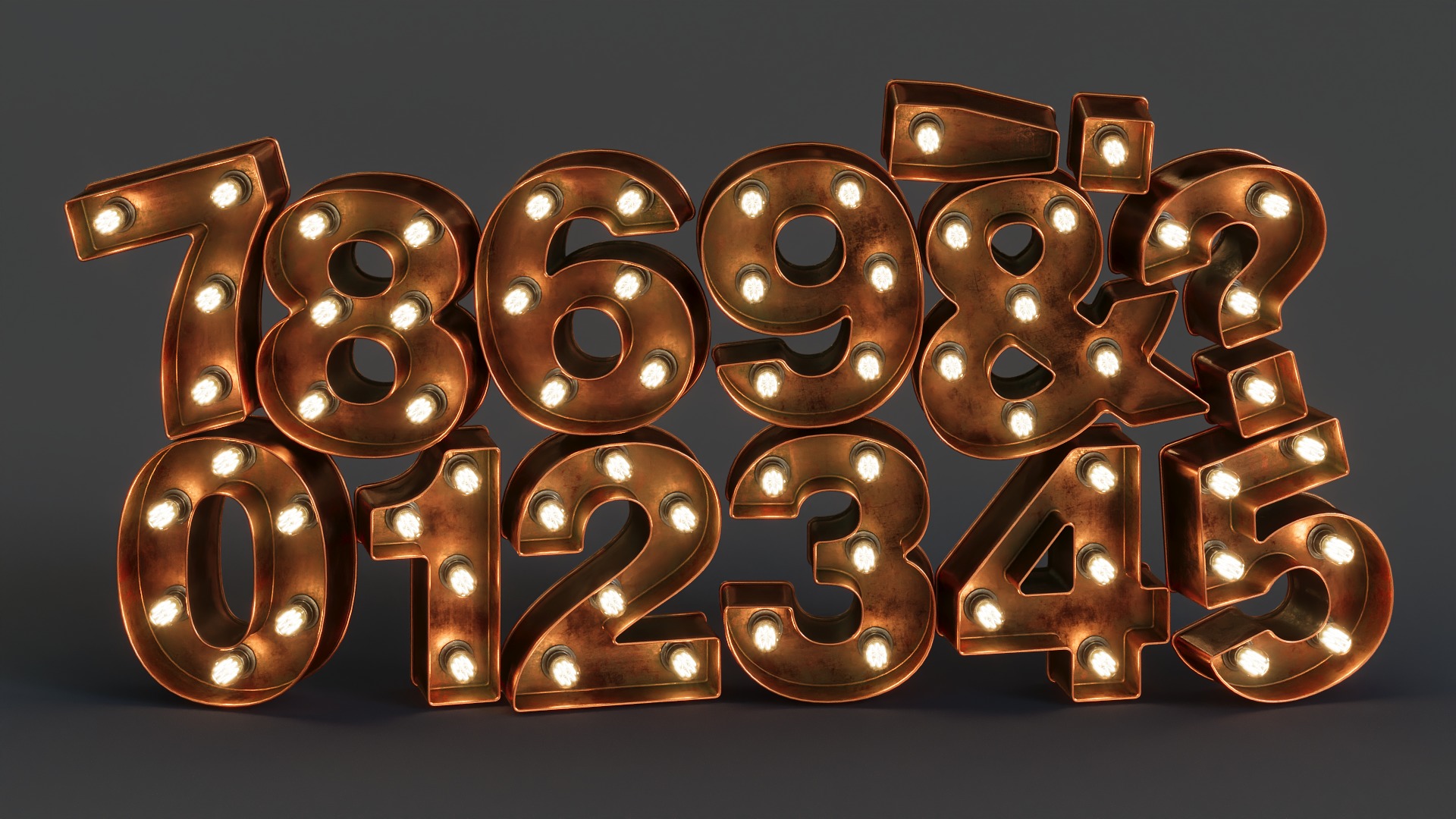 Vintage Metallic Copper Lamps Alphabet Pack 40 pcs 3D model_3