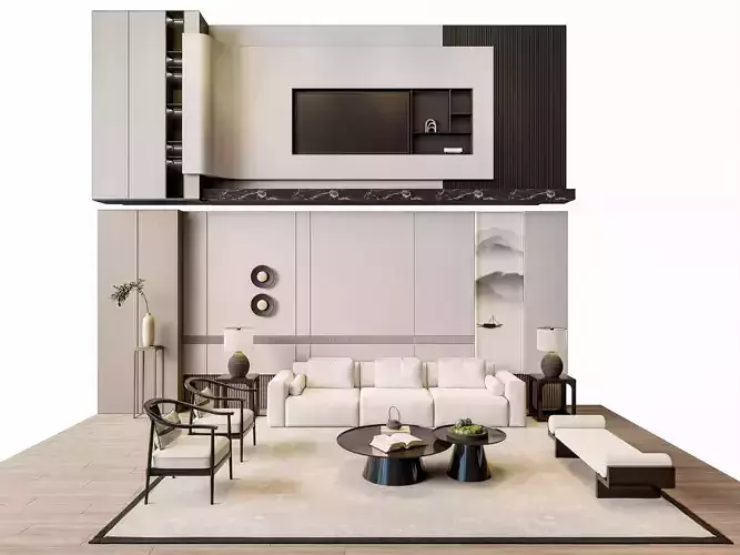 Sofa Coffee table  sofa back panel TV wall  Living room set 1