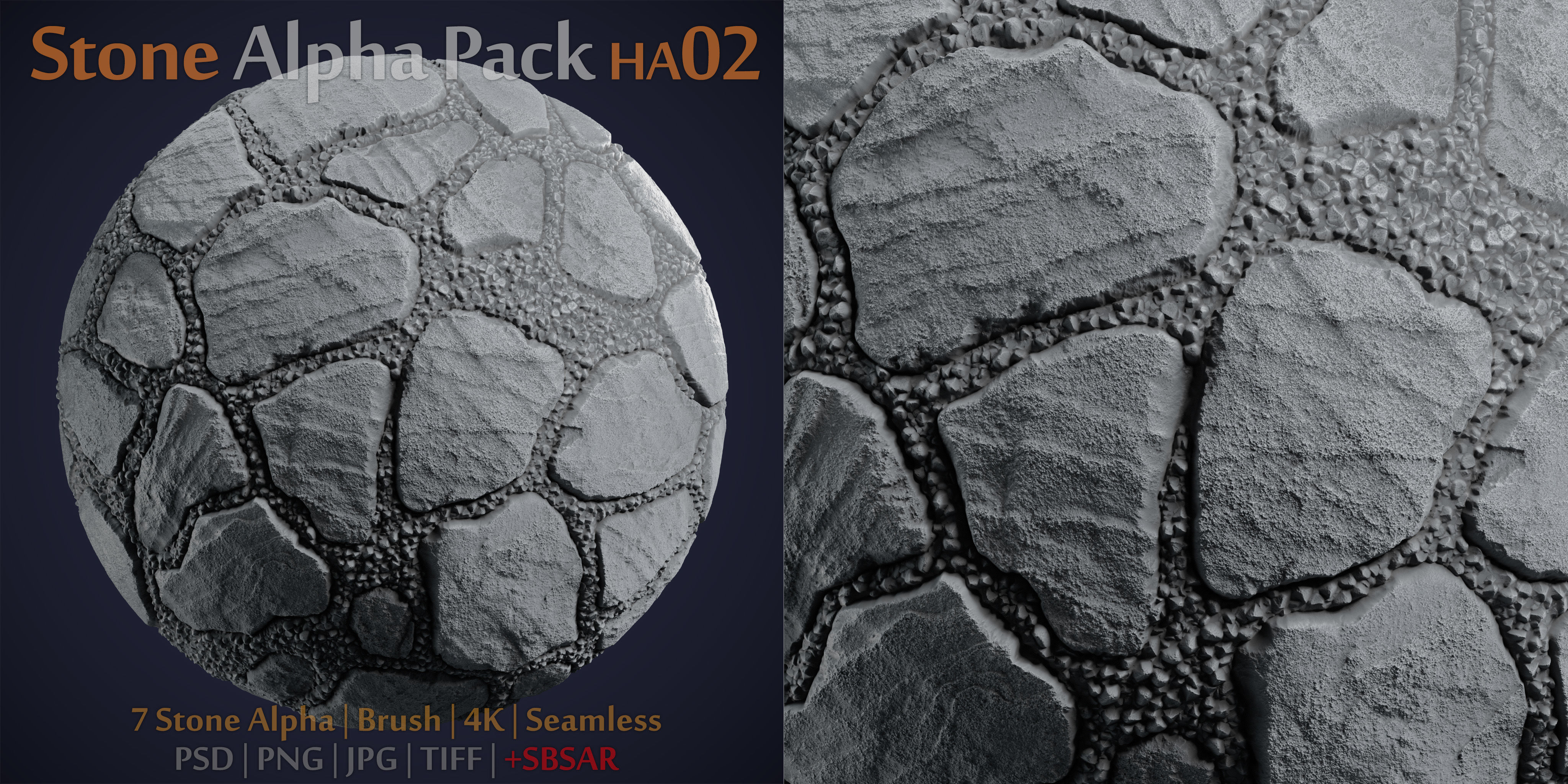 Stone and Gravel Alpha Brush - HA02 - 4K - 16bit - SBSAR 3D model_1