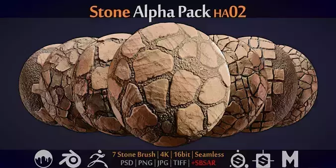 Stone and Gravel Alpha Brush - HA02 - 4K - 16bit - SBSAR 3D model