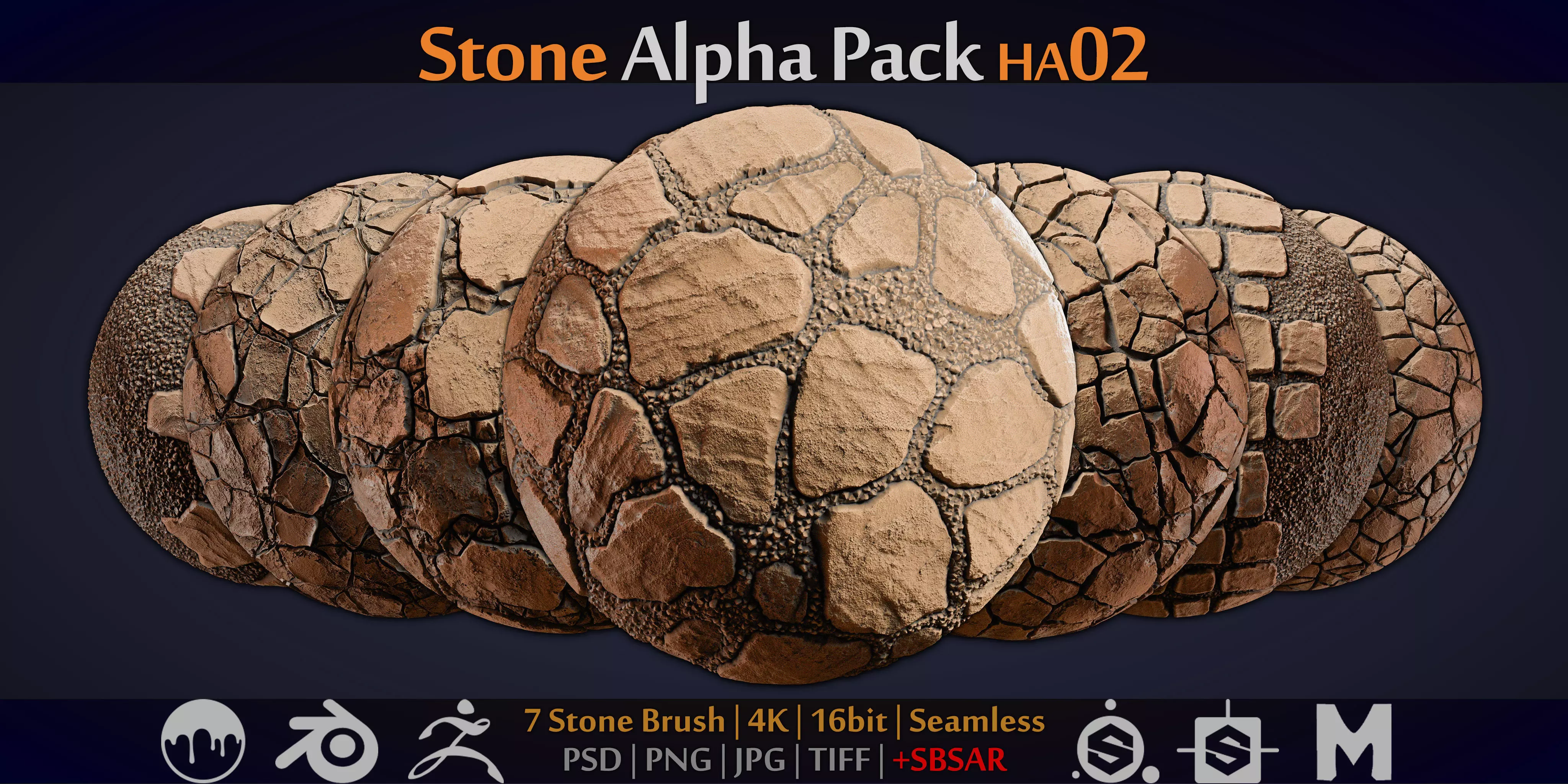 Stone and Gravel Alpha Brush - HA02 - 4K - 16bit - SBSAR 3D model_0