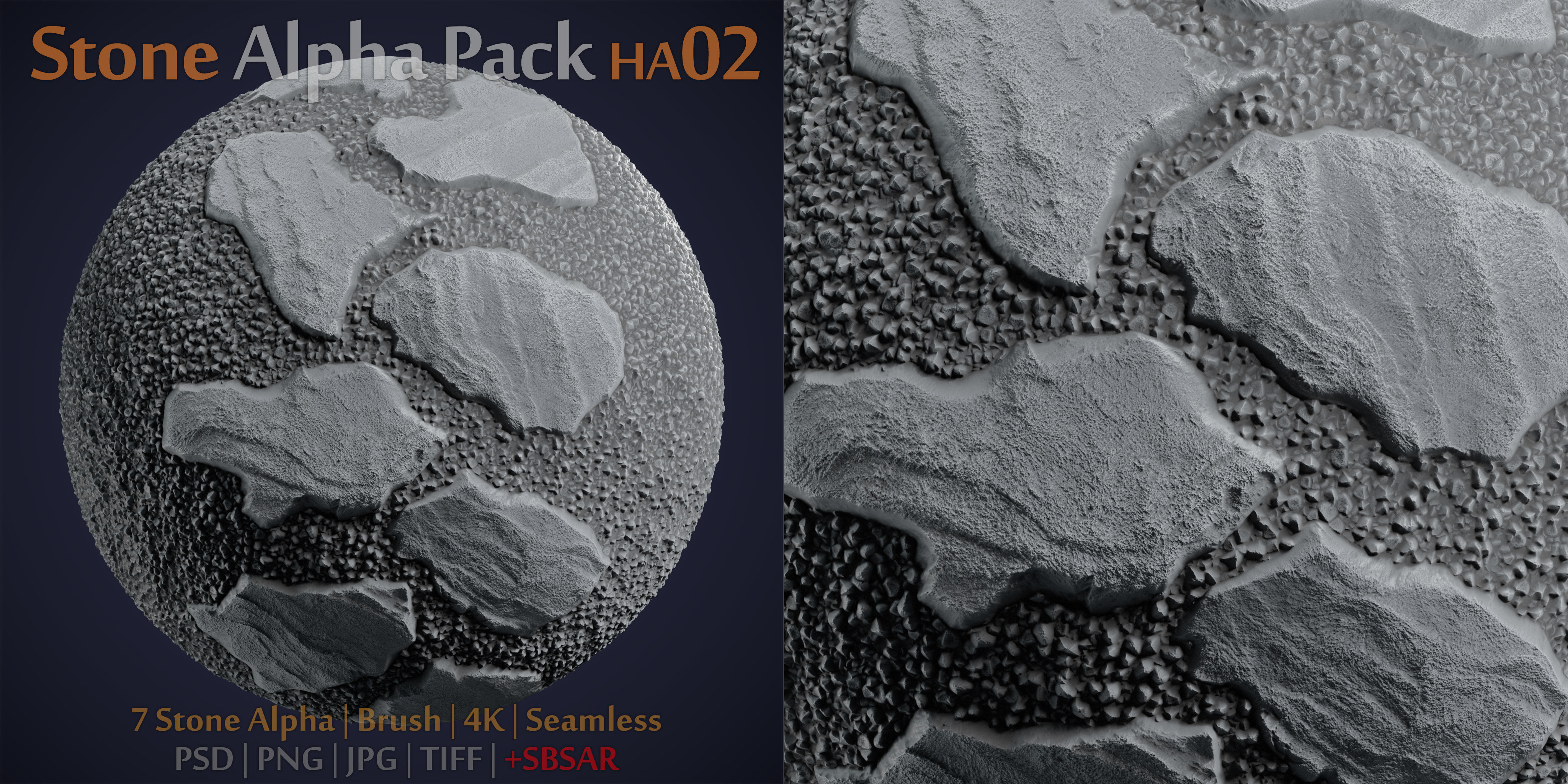 Stone and Gravel Alpha Brush - HA02 - 4K - 16bit - SBSAR 3D model_6