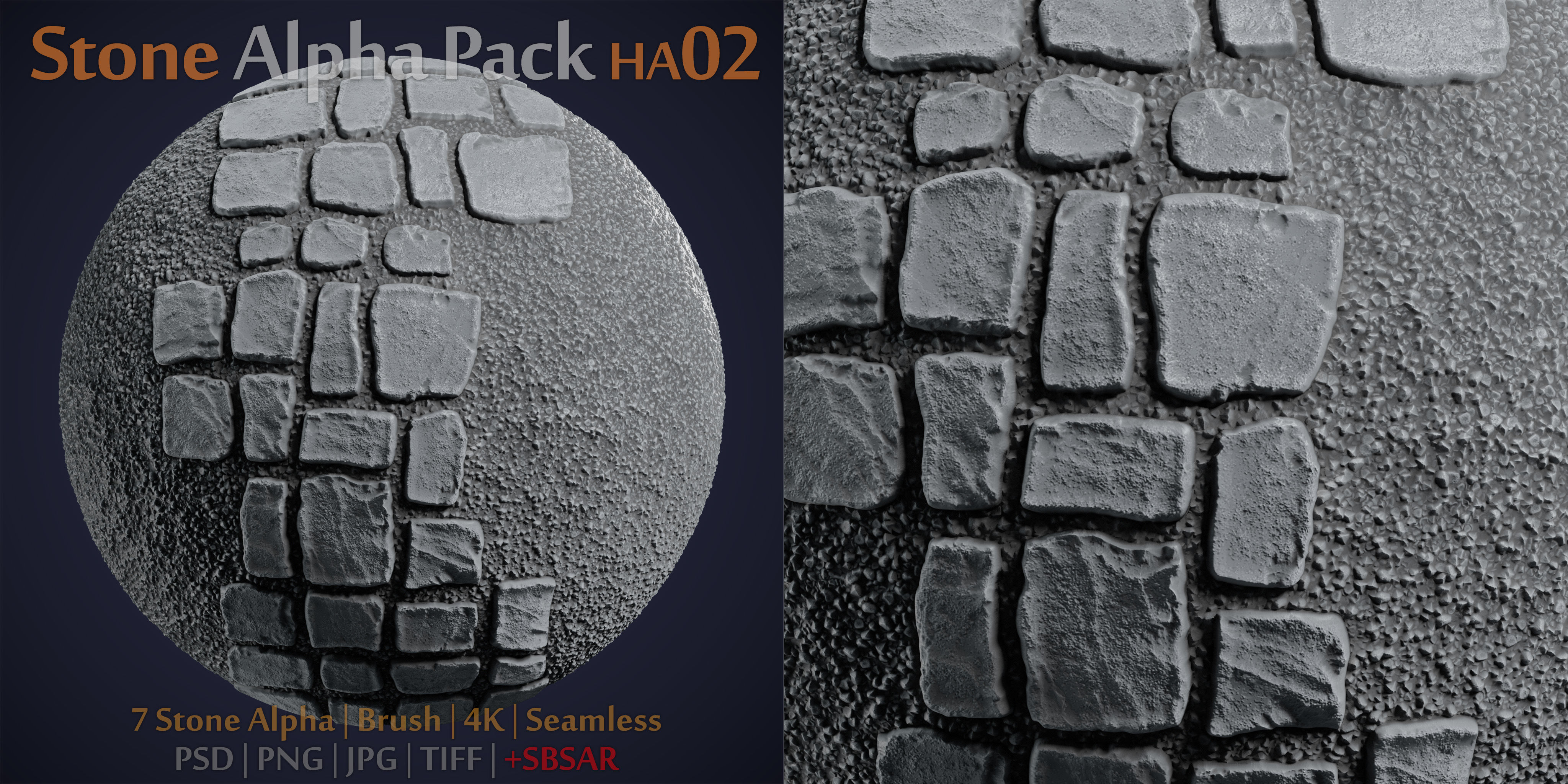 Stone and Gravel Alpha Brush - HA02 - 4K - 16bit - SBSAR 3D model_7