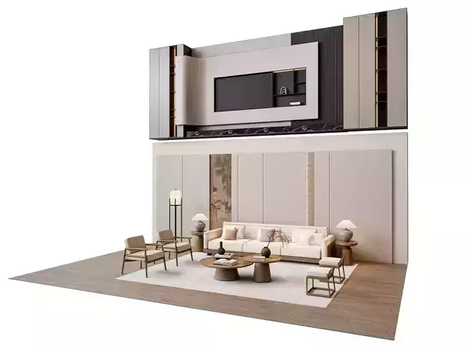 Sofa Coffee table sofa back panel TV wall Living room set 2