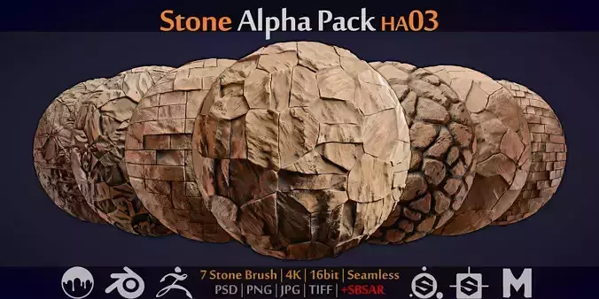 Stone and Tile Alpha Brush - HA03 - 4K - 16bit - SBSAR 3D model