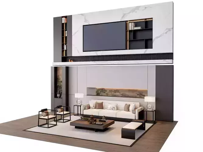 Sofa Coffee table sofa back panel TV wall Living room set 3