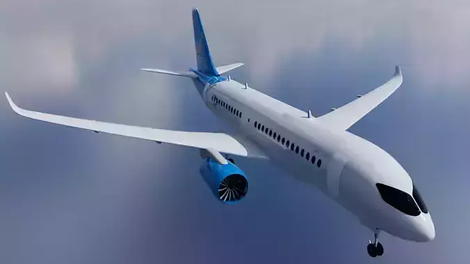 Airbus A220 300 High Quality 3D model Low and High Poly