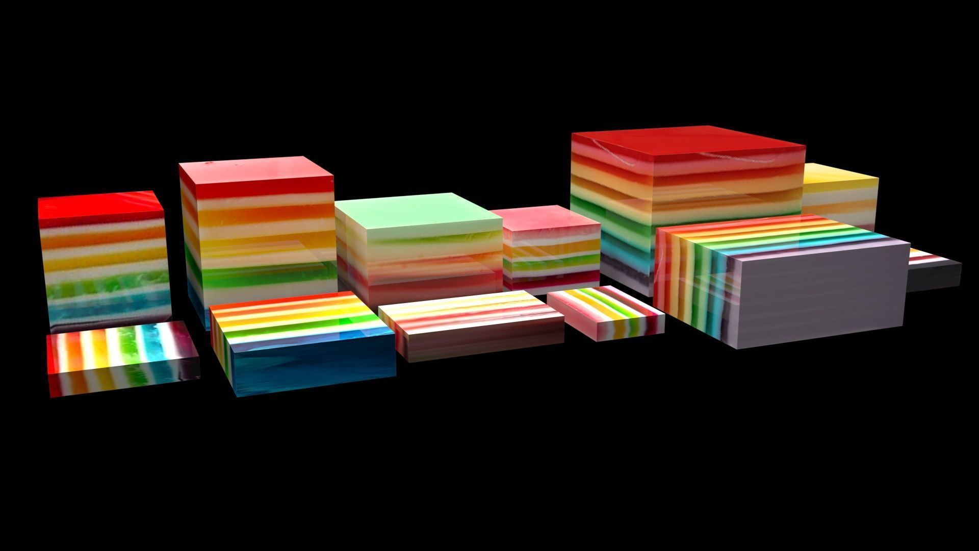 Rainbow Jello Cakes Set 3D model_9