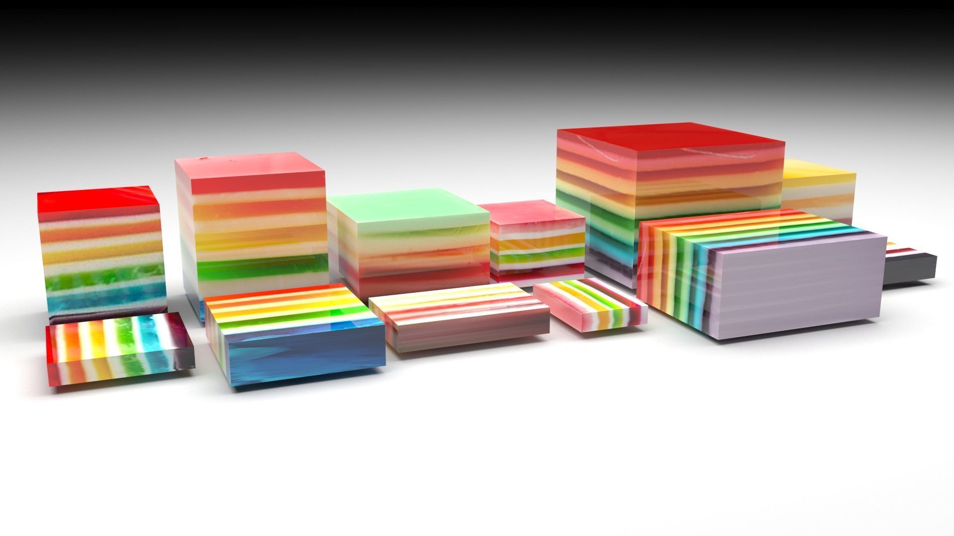 Rainbow Jello Cakes Set 3D model_7