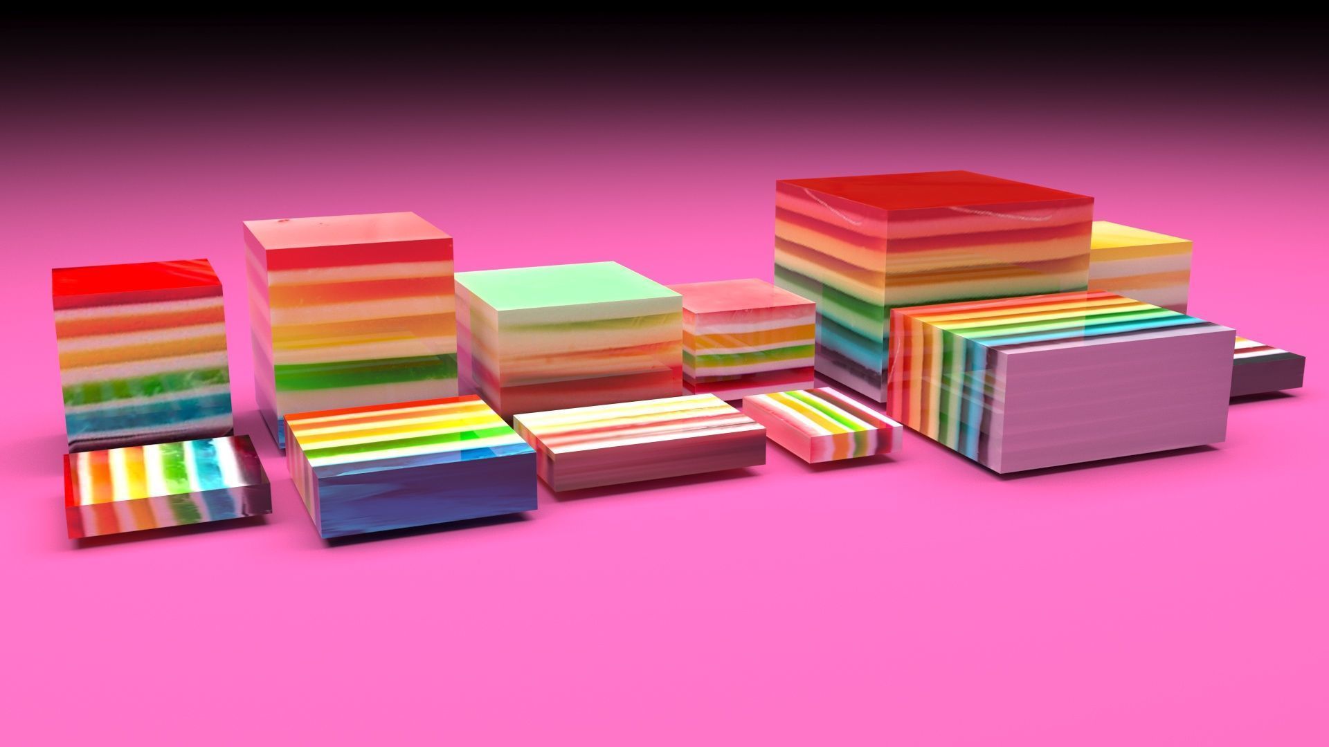 Rainbow Jello Cakes Set 3D model_8
