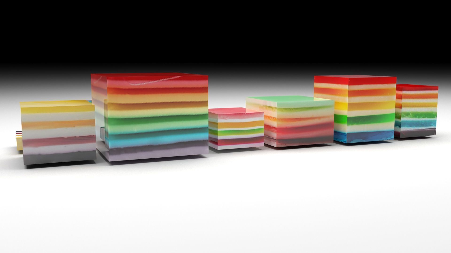 Rainbow Jello Cakes Set 3D model_2
