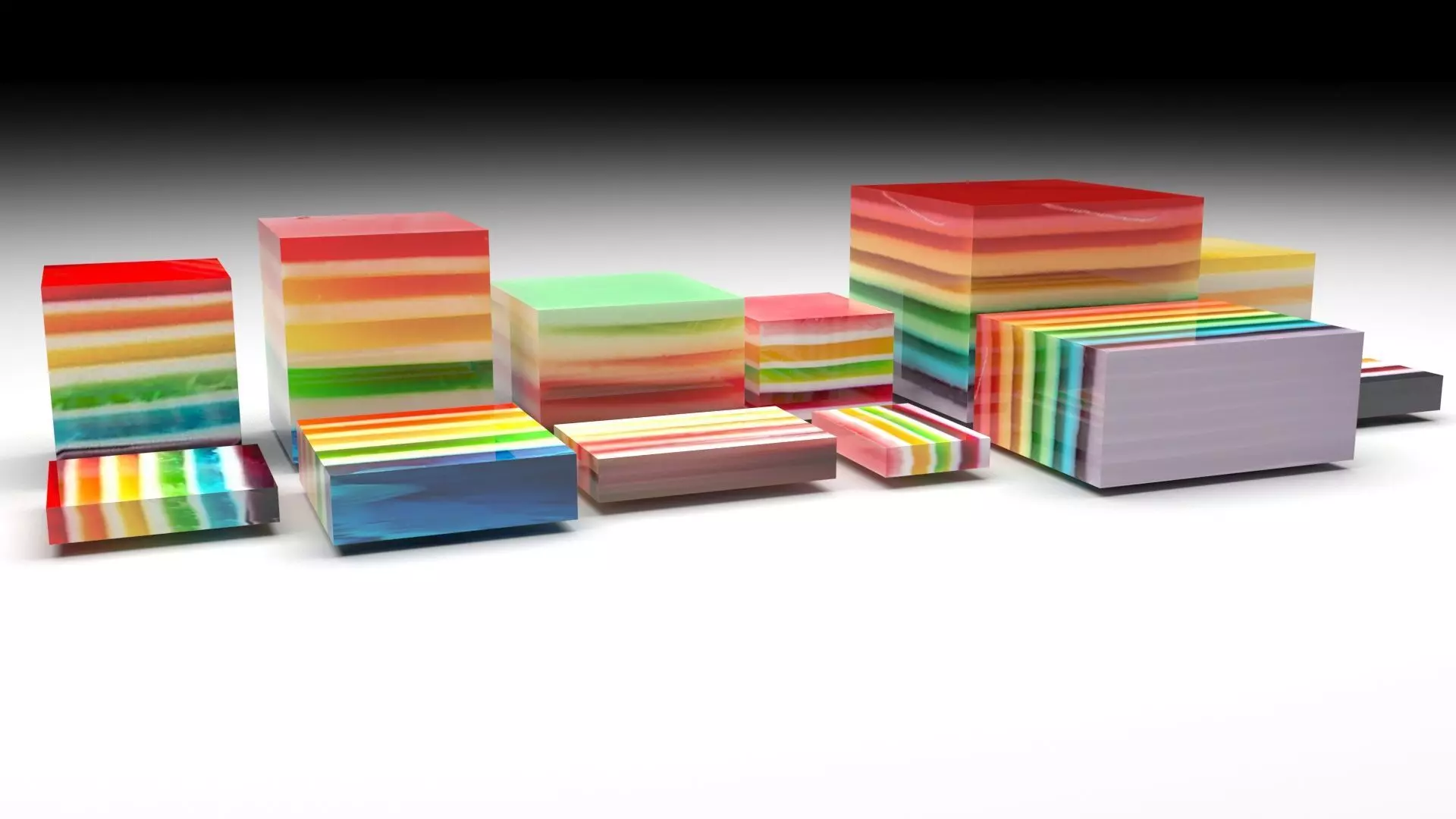Rainbow Jello Cakes Set 3D model_0