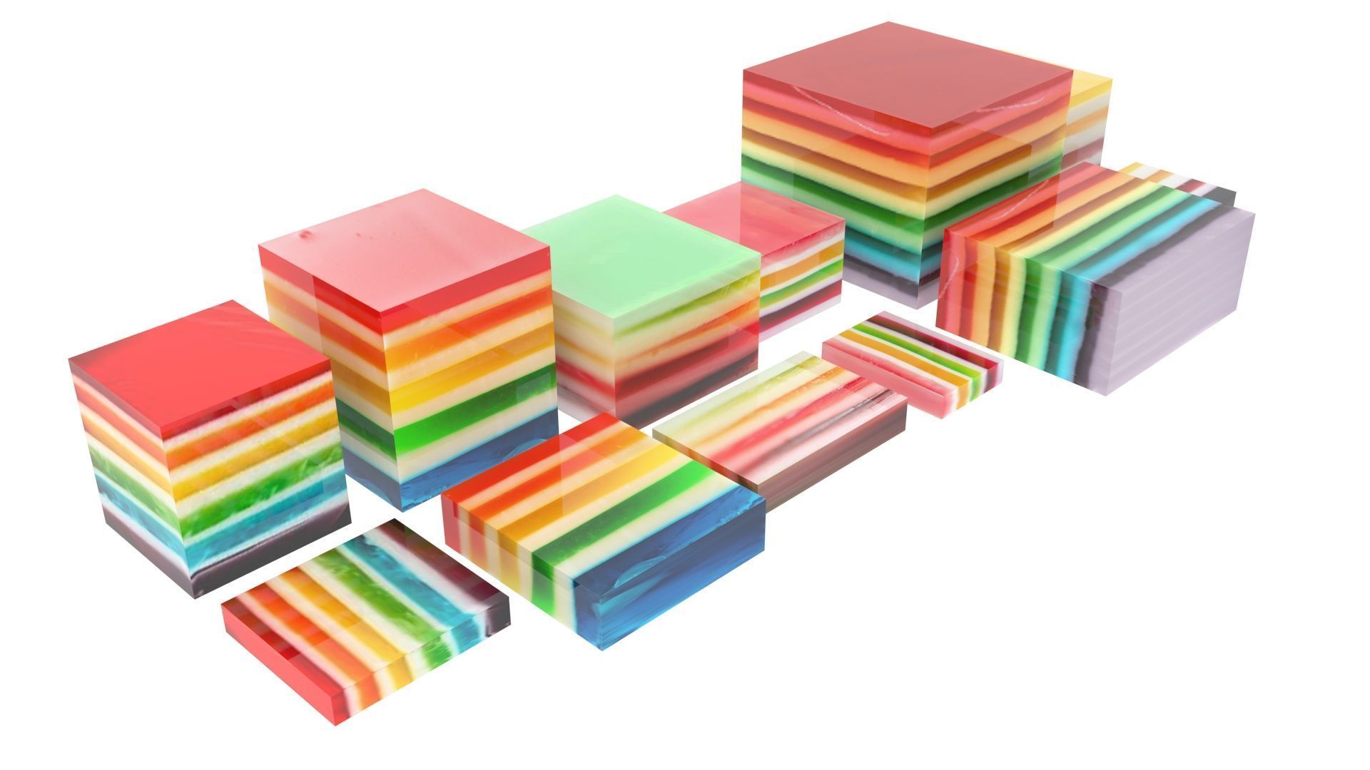 Rainbow Jello Cakes Set 3D model_10