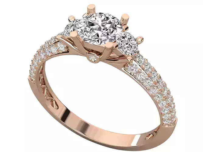 Three Stone french pave setting  Anniversary Ring  3D print model
