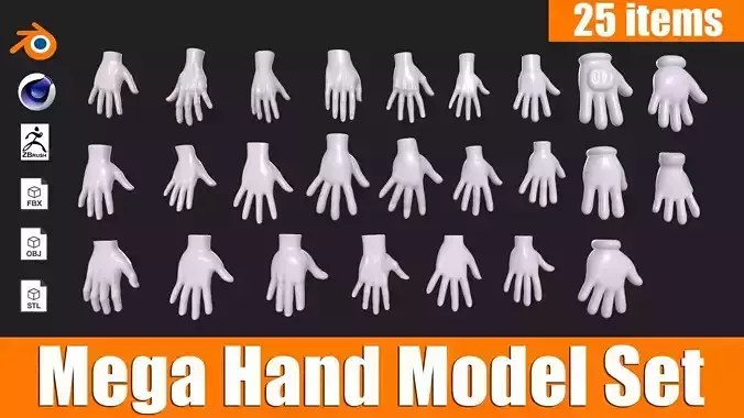 3D Hand Model Collection for Character Design 3D model