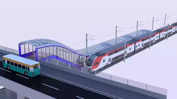 Station with Stadler train USA IV 3D model