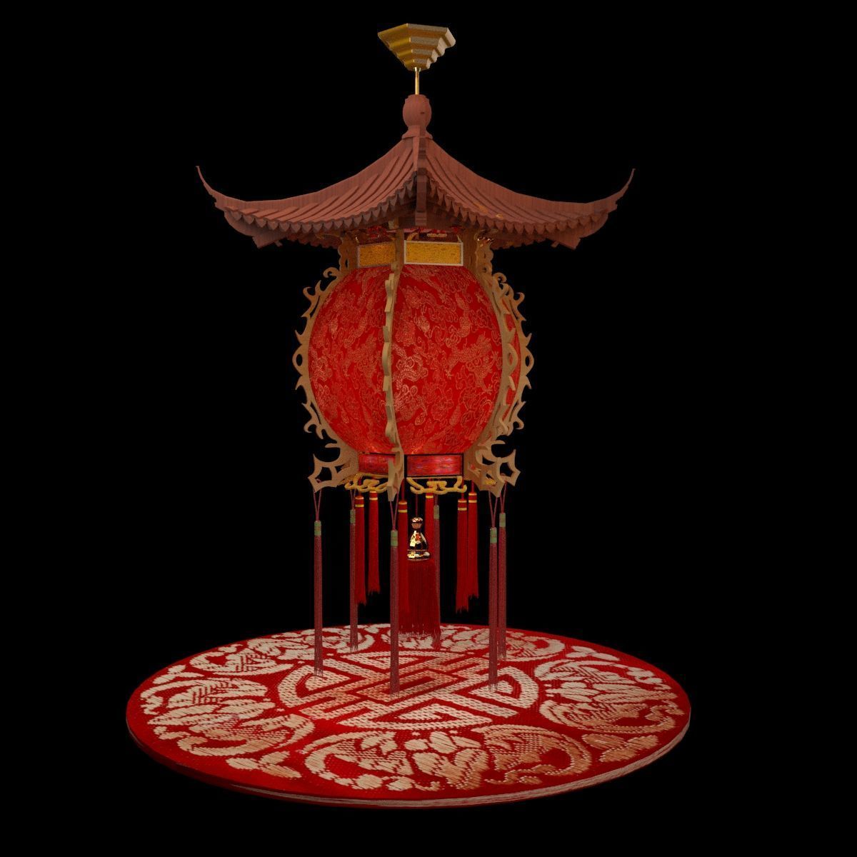 Chinese red palace lantern  Low-poly 3D model_6