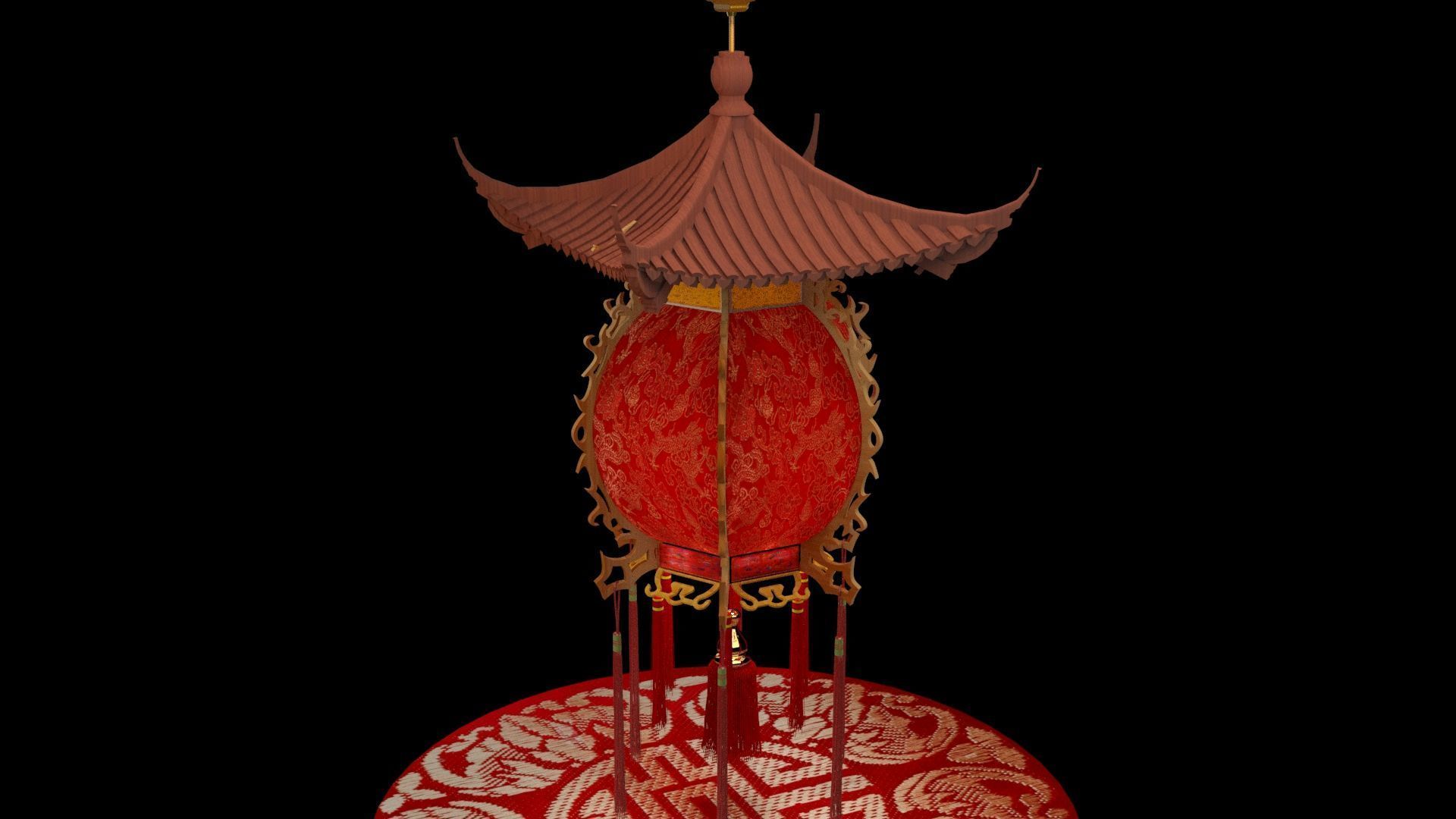 Chinese red palace lantern  Low-poly 3D model_5