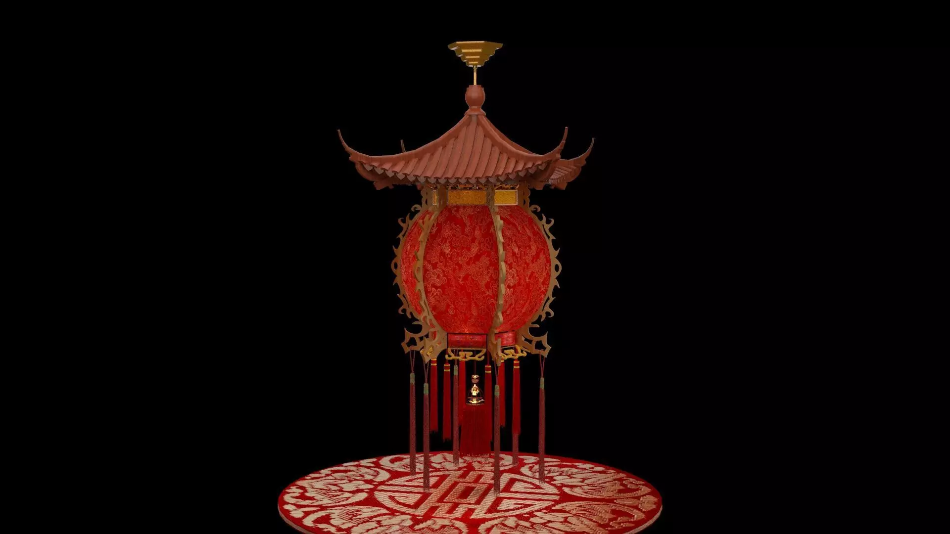 Chinese red palace lantern  Low-poly 3D model_0